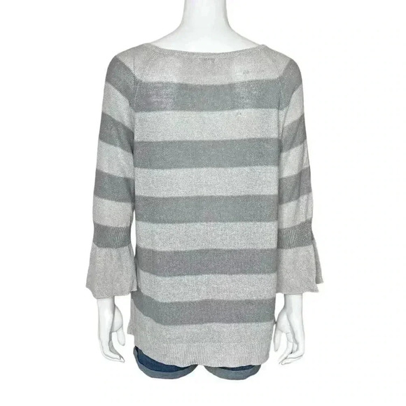 J.Jill Shimmer Striped Linen Blend Bell Sleeve Sweater Size Large L - Picture 5 of 10